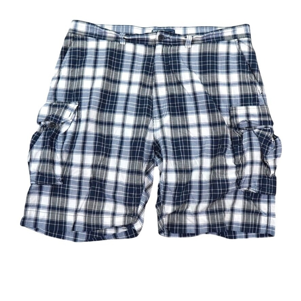VTG Polo Ralph Lauren Cargo Shorts Men 42 Blue Plaid Streetwear Lightweight Logo